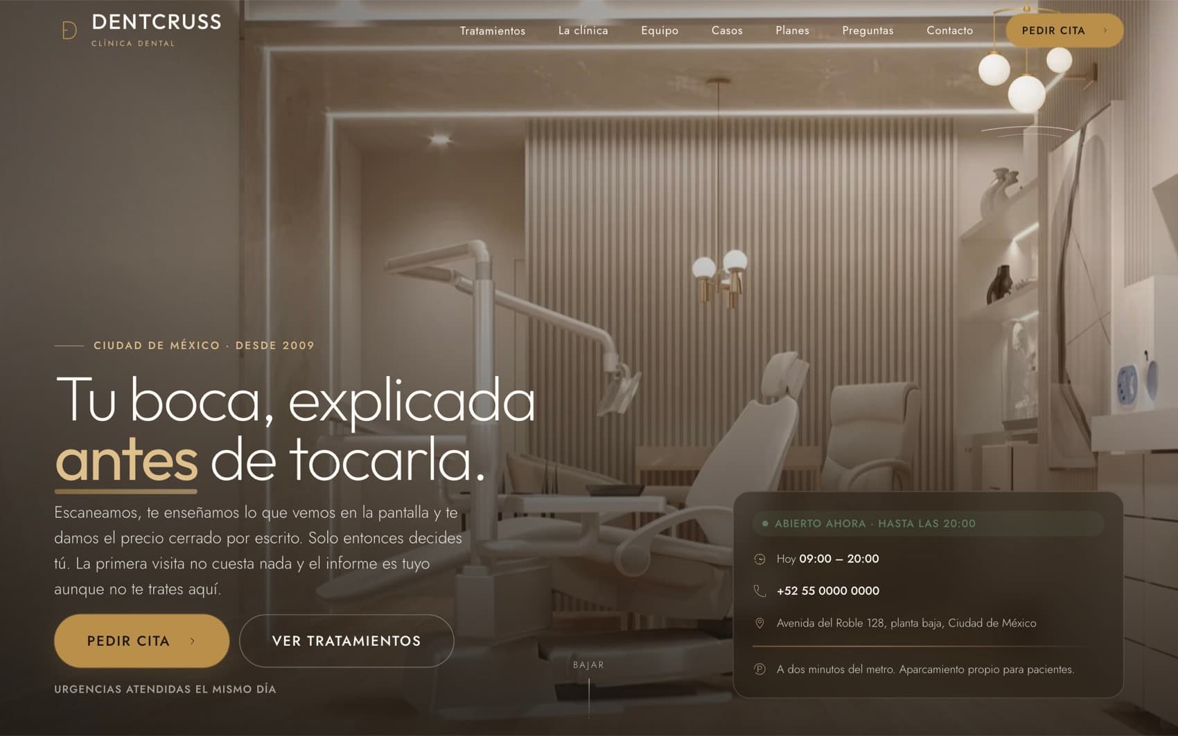 Portada del sitio Dentcruss, clínica dental