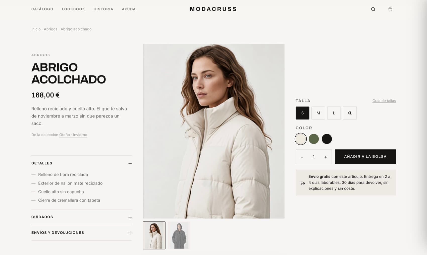 Ficha de producto del sitio Modacruss
