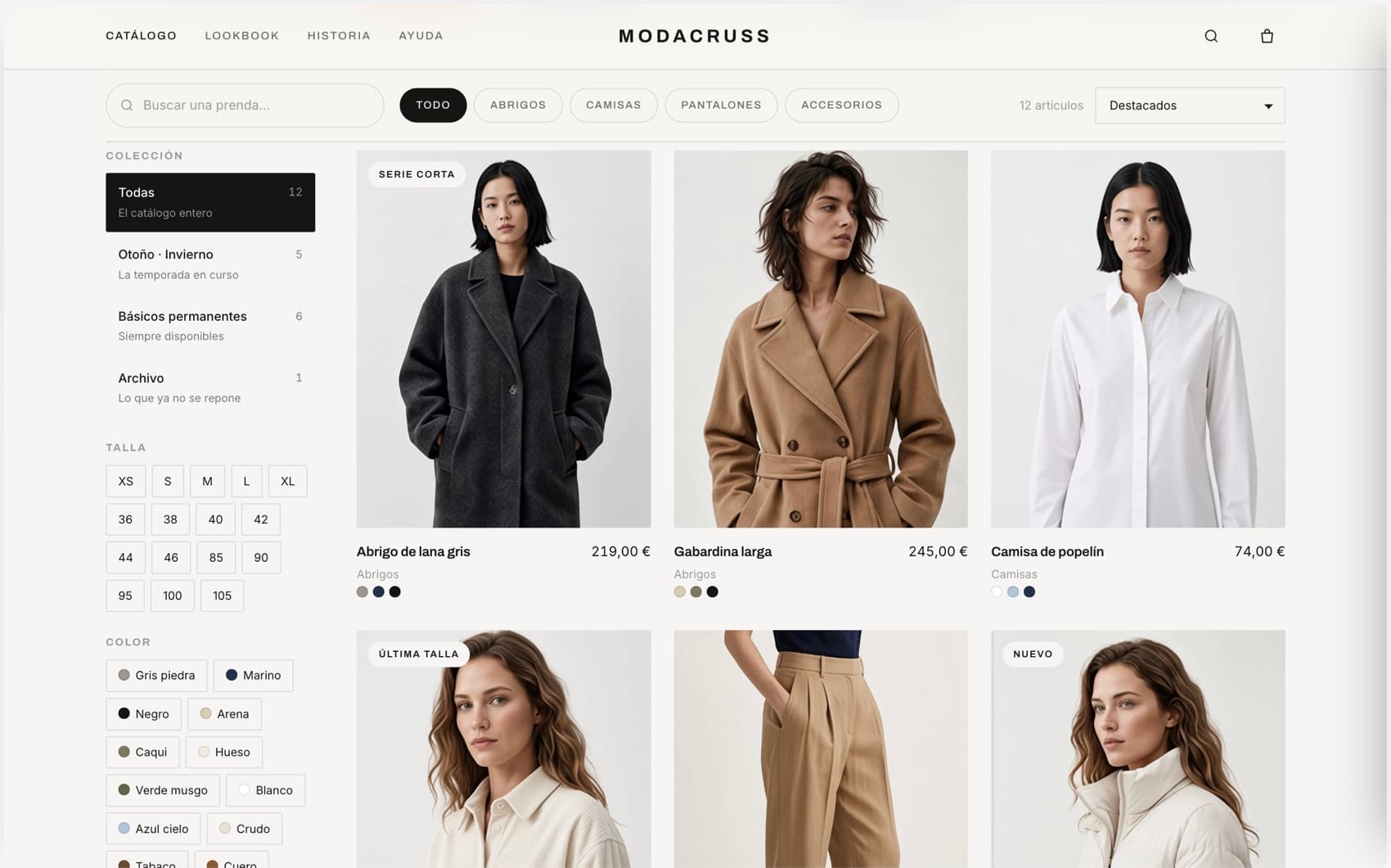 Portada del sitio Modacruss, moda y tienda