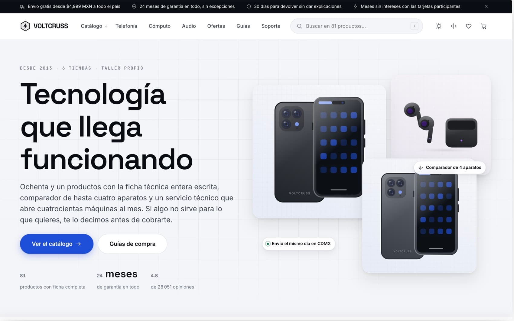Portada del sitio Voltcruss, tienda de electrónica